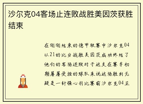 沙尔克04客场止连败战胜美因茨获胜结束